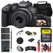 Canon EOS R10 Mirrorless Camera with 18-45mm Lens 5331C009 + Sony 64GB TOUGH SD Card + Bag + Card Reader + Flex Tripod + Hand Strap + Memory Wallet + Cap Keeper + Cleaning KitInternational Model