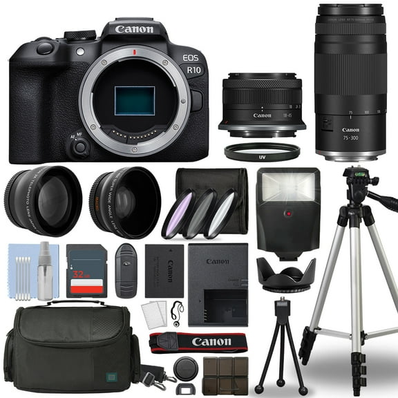 Canon EOS R10 Mirrorless Camera 4 Lens 18-45mm + 75-300mm 32GB Top Value Kit