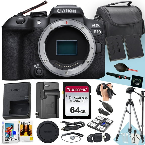 Canon EOS R10 Mirrorless Camera (Body Only) + 64 GB Memory + Tripod + Monopod + Extra Battery + More (21pc Bundle)