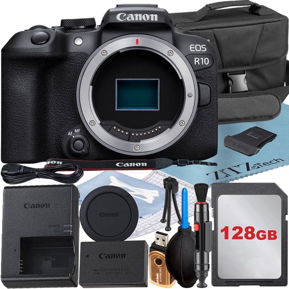 Canon EOS R10 Mirrorless Camera (International Version) (Body) with 4K Video + 128GB Memory Card + Case + ZeeTech Accessory Bundle