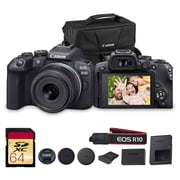 Canon EOS R10 Mirrorless Camera Kit with RF-S 18-45mm Lens | 24.2MP, APS-C, 4K, 15fps Burst, Dual Pixel AF | Bundle with 64GB Memory Card, Shoulder