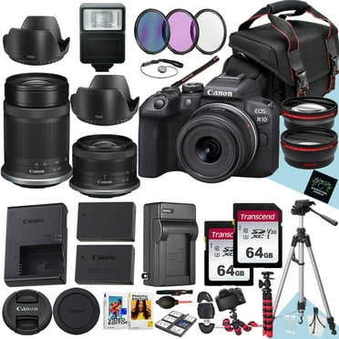 Canon EOS R10 Mirrorless Camera With RF-S 18-45mm f/4.5-6.3 IS STM And Canon RF-S 55-210mm f/5-7.1 IS STM Lens   128 GB Memory   Extra Battery   Filters   More (33pc Bundle)
