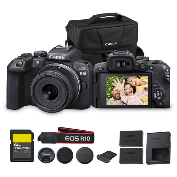 Canon EOS R10 Mirrorless Camera with RF-S 18-45mm Lens (5331C009) + 64GB Card + LP-E17 + Shoulder Bag