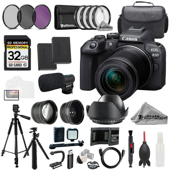 Canon EOS R10 with 18-150mm Lens + Mic+32GB +9 PC Filtr-MEGA Kit (International Version)