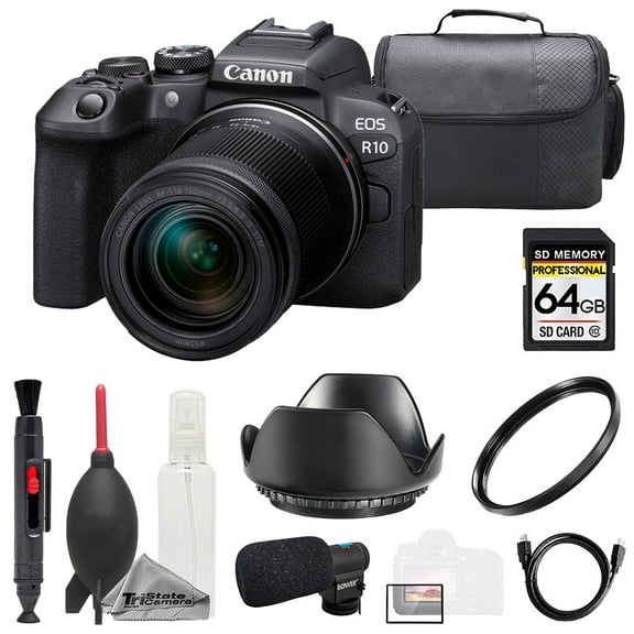 Canon EOS R10 with 18-150mm Lens + Mic + 64GB + Bag- Basic Kit (International Version)