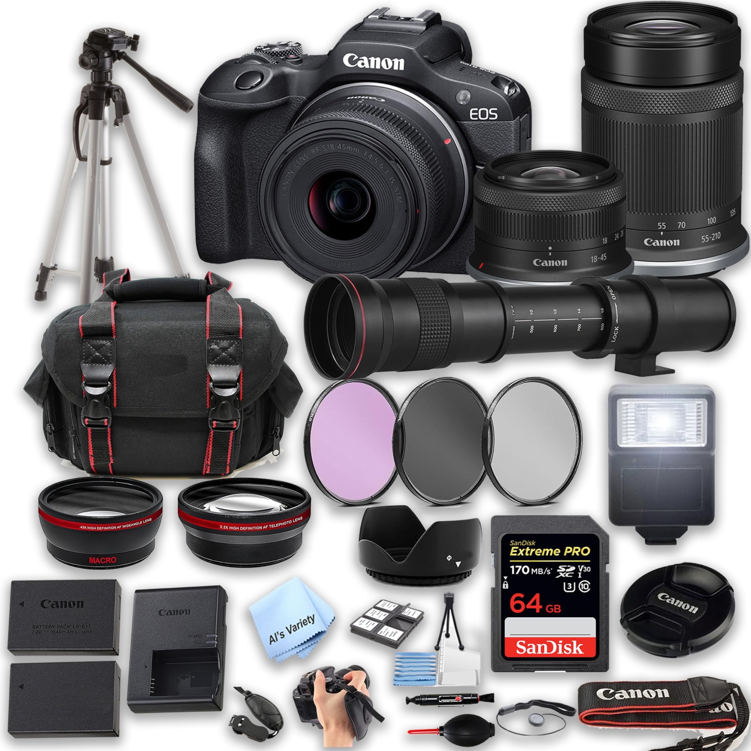 Canon EOS R100 Digital Camera, 18-45mm, 55-210mm, 420-800mm Super ...