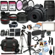 Canon EOS R100 Mirrorless Camera With 18-45mm and 75-300mm Lenses + 128GB Memory, LED Light, Microphone, Spare Battery, Filters,Case, Tripod, Flash, and More 43pc Bundle International Version