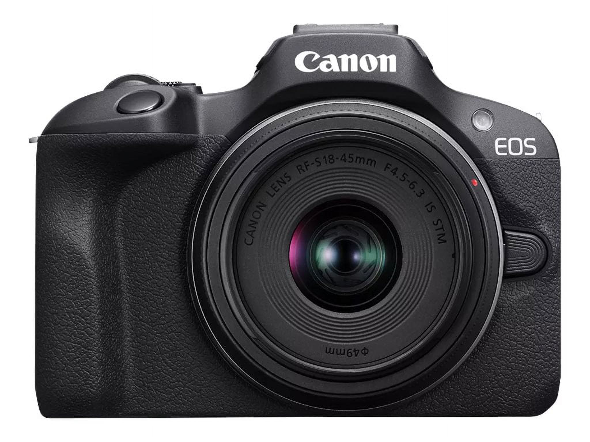 Canon EOS R100 - Mirrorless Camera - 24.1 MP - APS-C - 4K / 29.97 fps - 2.5x optical zoom RF-S 18-45mm F4.5-6.3 IS STM lens - Wi-Fi, Bluetooth - black - image 1 of 12