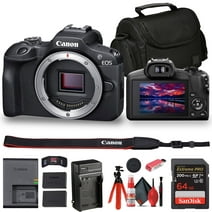 Canon EOS R100 Mirrorless Camera (6052C002) + Bag + 64GB Card + LPE17 Battery + Charger + Card Reader + Flex Tripod + Cleaning Kit + Memory  Wallet