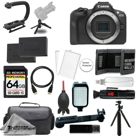 Canon EOS R100 Mirrorless Camera (Body) + 64GB + Extra Battery+ LED Flash- ULTIMATE Kit (International Version)