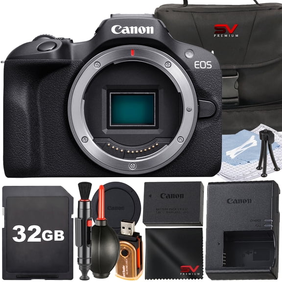 Canon EOS R100 Mirrorless Camera (Body Only) with SanDisk 32GB Memory Card + Case + SV Premium Accessory Bundle (International Version)