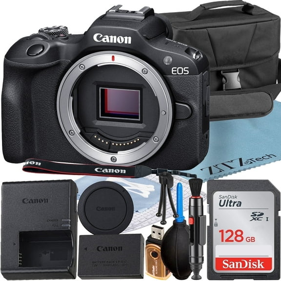 Canon EOS R100 Mirrorless Camera (Body) with 4K Video + 128GB Memory Card + Case + ZeeTech Accessory Bundle (International Version)