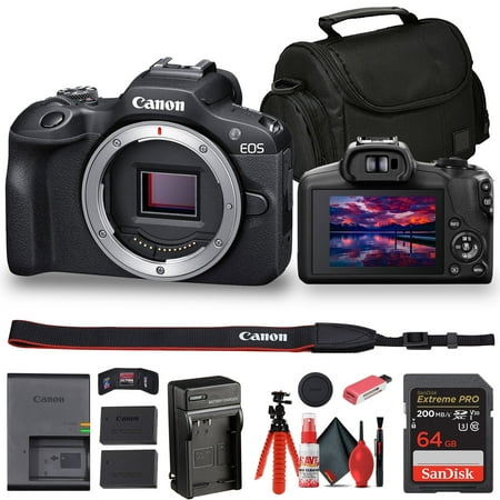 Canon EOS R100 Mirrorless Camera New (6052C002) + Bag + 64GB Card + LPE17 Battery + Charger + More Pro Bundle (International Version)