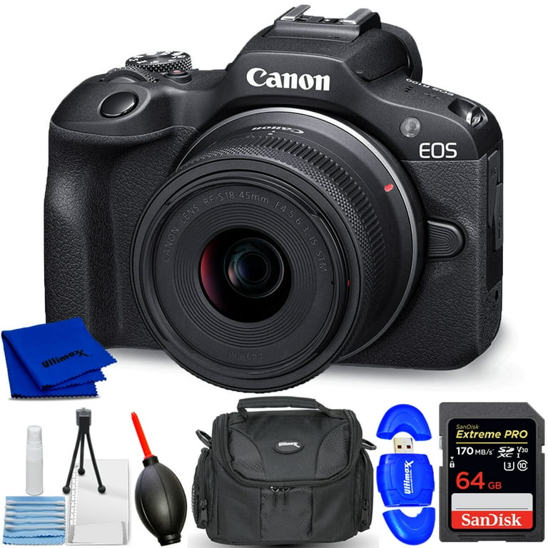 Canon EOS R100 Mirrorless Camera with 18-45mm Lens 6052C012 - 7PC Accessory  Kit 