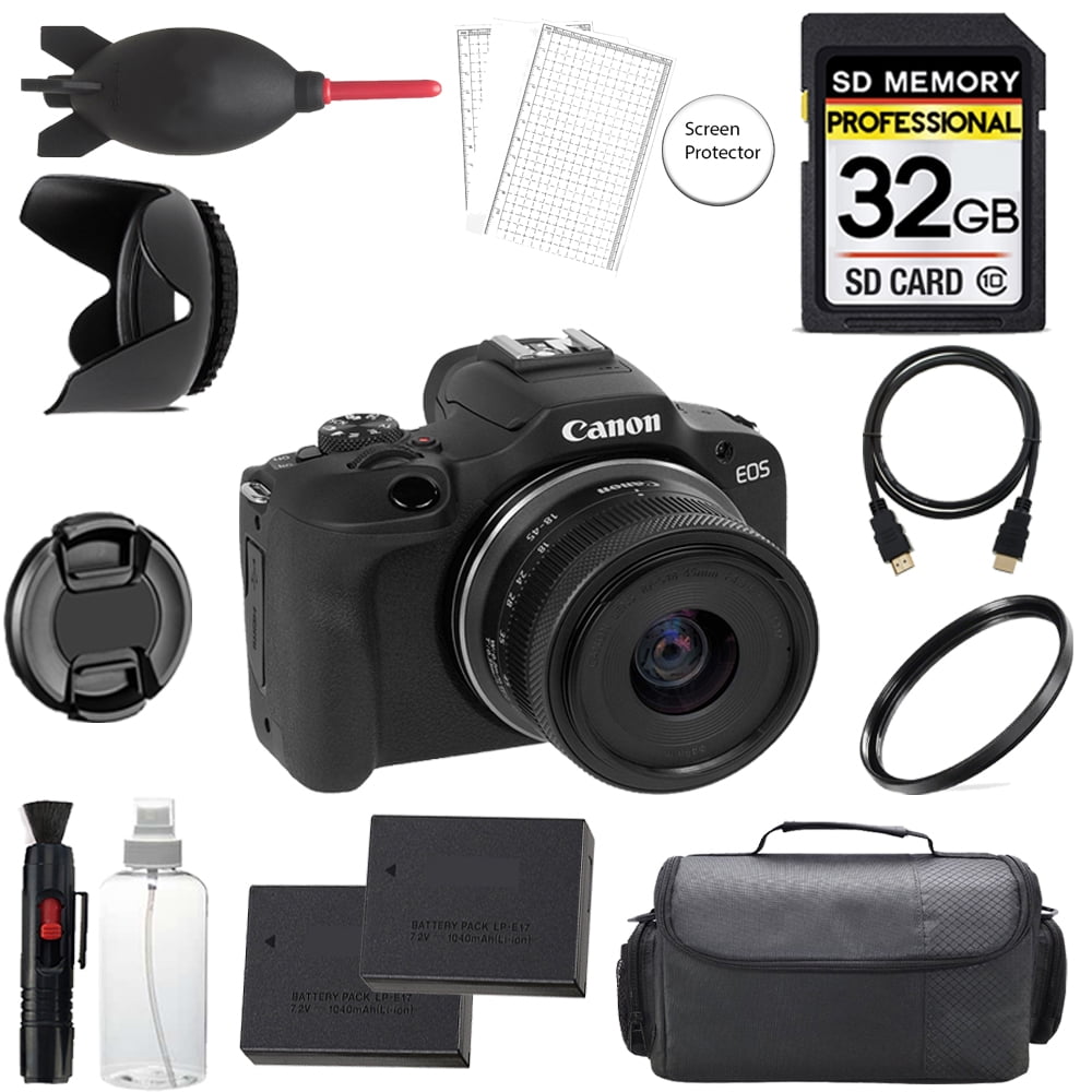 Canon EOS R100 Mirrorless Camera with 18-45mm Lens (Black) + 32GB ...