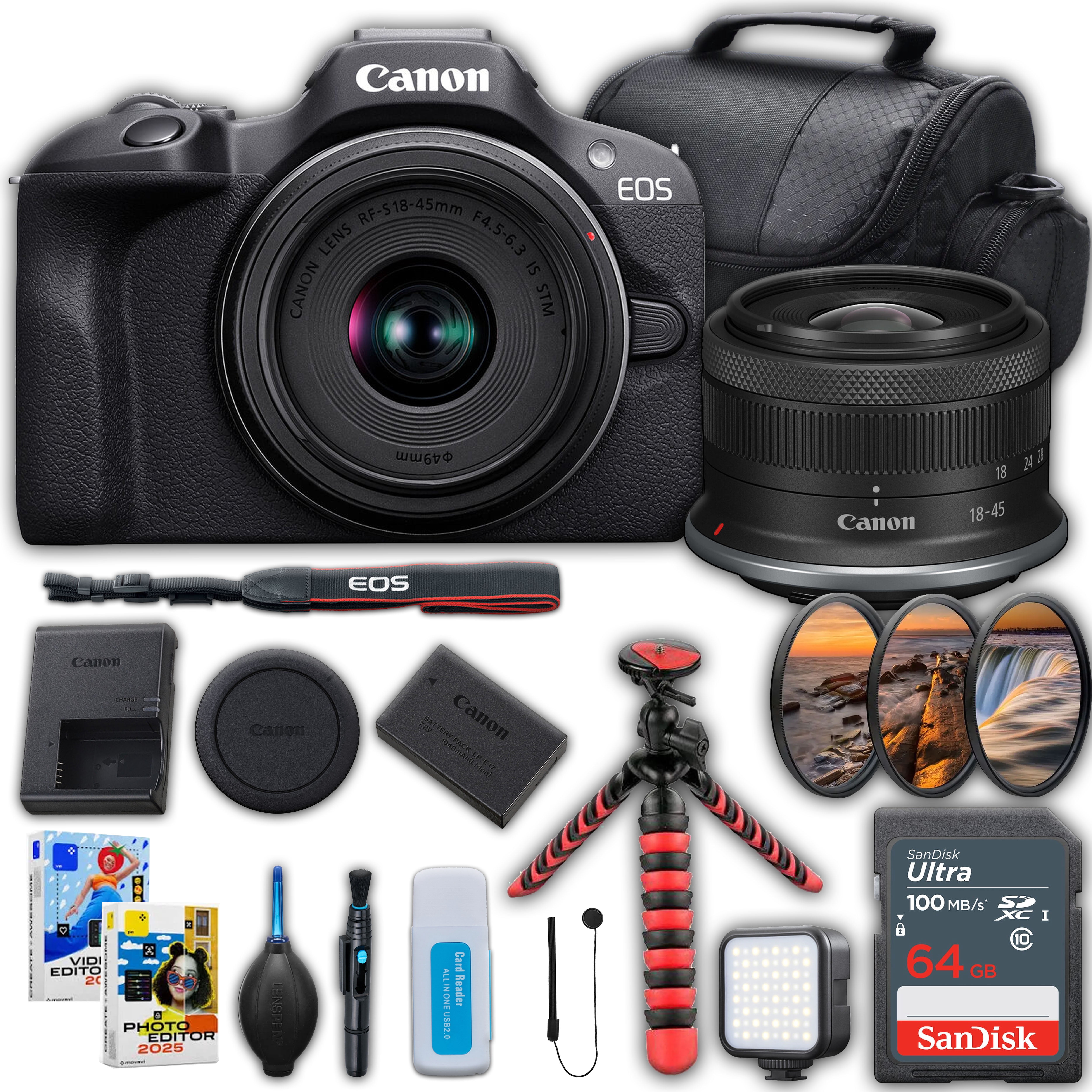 Canon EOS R100 Mirrorless Camera with 18-45mm Lens + SanDisk 64 GB