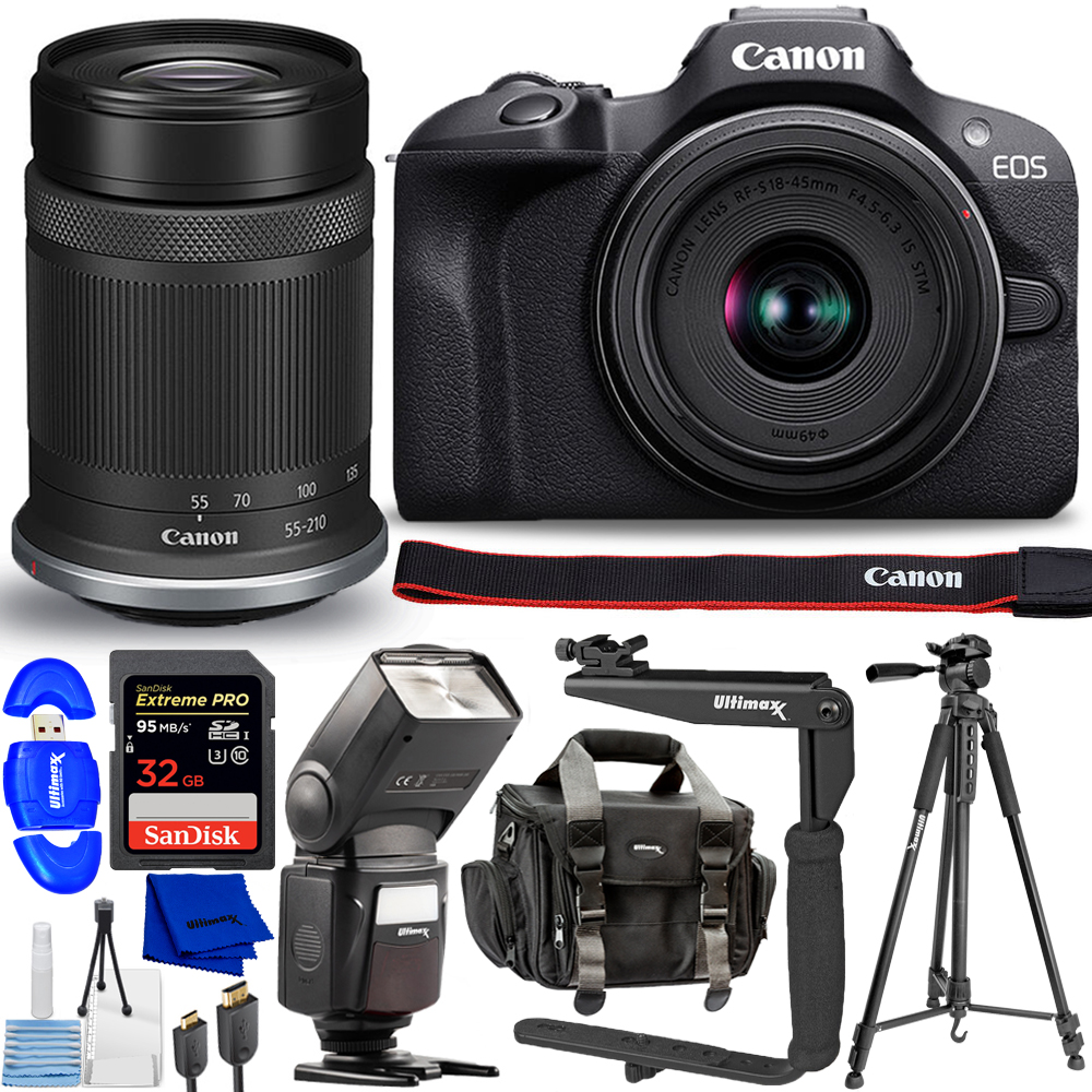 Canon EOS R100 Mirrorless Camera with 18-45mm and 55-210mm Lenses ...