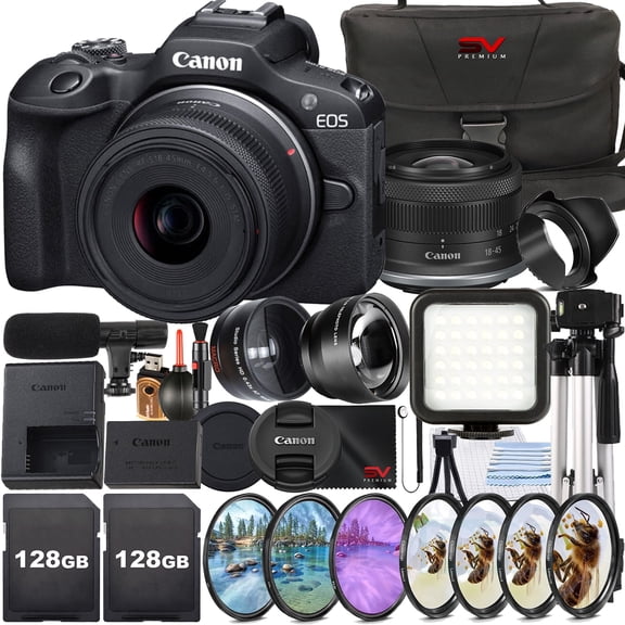 Canon EOS R100 Mirrorless Camera with 2 Pack 128GB Memory Card + Case + LED Flash + SV Premium Accessory Bundle (International Version)