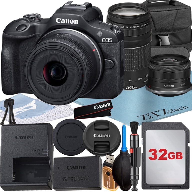 Canon EOS R100 Camera Bundle with 18-45mm, 75-300mm Lenses, 32GB
