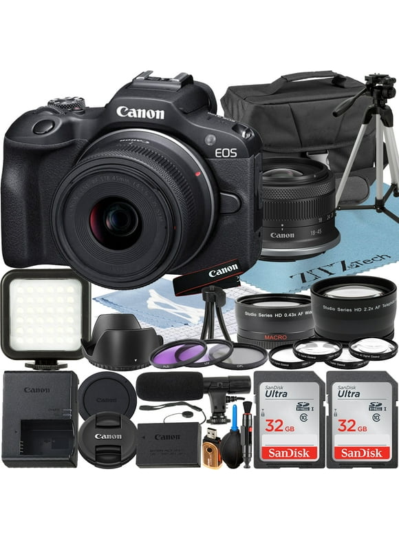 Canon EOS R100 Mirrorless Camera with RF-S 18-45mm Lens + 2 Pack SanDisk 32GB Memory Card + Case + ZeeTech Accessory