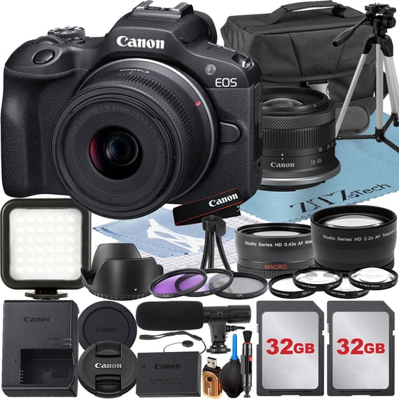 Canon EOS R100 Mirrorless Camera with RF-S 18-45mm Lens + 2 Pack 32GB Memory Card + Case + ZeeTech Accessory (International Version)