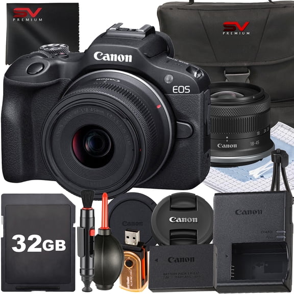 Canon EOS R100 Mirrorless Camera with RF-S 18-45mm Lens + 32GB Memory Card + Case + SV Premium Accessory Bundle (International Version)