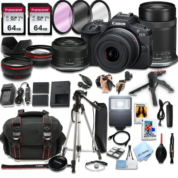 Canon EOS R100 Mirrorless Camera18-45mm and 55-210mm Lenses + 128GB ...
