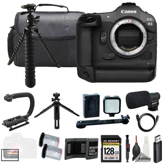 Canon EOS R3 (Body) + Mic + 128GB + Extra Battery+ LED Flash- ULTIMATE Kit (International Version)