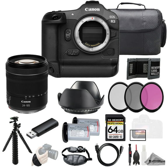Canon EOS R3 Camera + RF 24-105mm f/4-7.1 IS STM Lens +64GB + Ext Bat+ 3 PC Filter- Kit (International Version)
