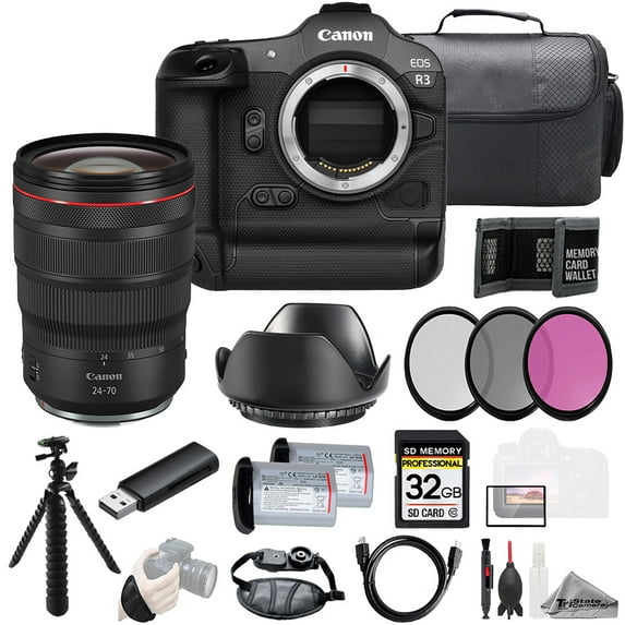Canon EOS R3 Camera + RF 24-70mm f/2.8L IS USM Lens +32GB + Ext Bat+ 3 PC Filter- Kit (International Version)