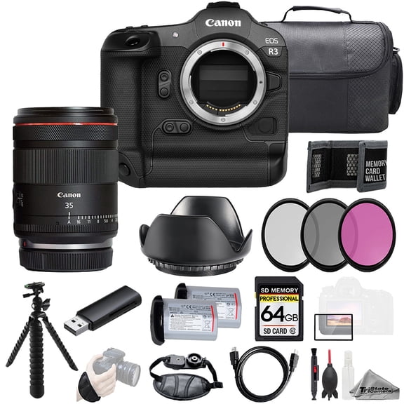 Canon EOS R3 Camera + RF 35mm f/1.4 L VCM Lens +64GB + Ext Bat+ 3 PC Filter- Kit (International Version)