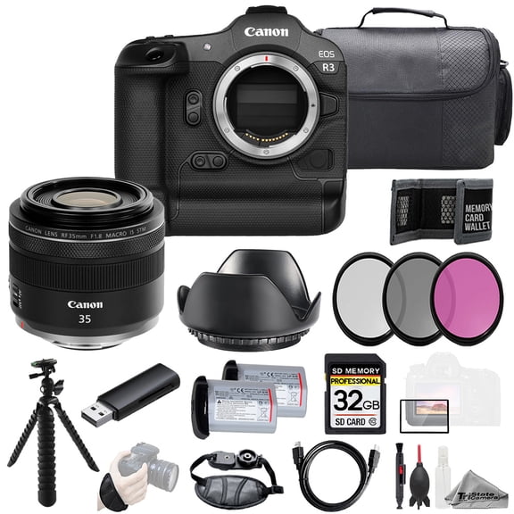 Canon EOS R3 Camera + RF 35mm f/1.8 IS Macro STM Lens +32GB + Ext Bat+ 3 PC Filter- Kit (International Version)