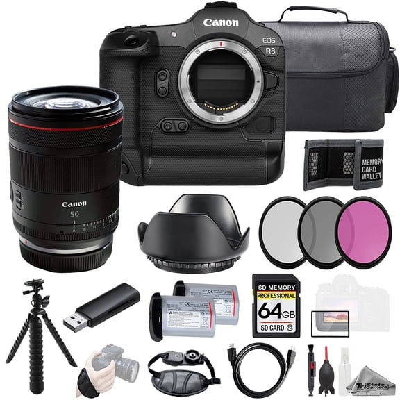 Canon EOS R3 Camera + RF 50mm f/1.4 L VCM Lens +64GB + Ext Bat+ 3 PC Filter- Kit (International Version)