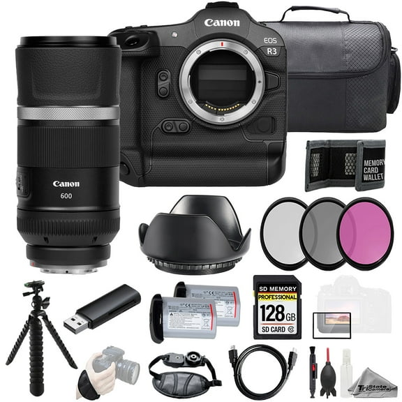 Canon EOS R3 Camera + RF 600mm f/11 IS STM Lens 128GB + Ext Bat+ 3 PC Filter- Kit (International Version)