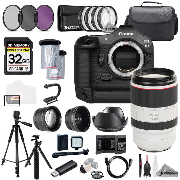 Canon EOS R3 Camera + RF 70-200mm f/2.8 L IS USM Lens +32GB+Ext Bat+9 PC Filtr-MEGA Kit (International Version)