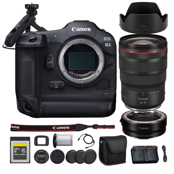 Canon EOS R3 Mirrorless Camera | 24MP Full Frame Sensor 6K RAW Recording | High Speed Autofocus Professional Action and Sports Camera (4895C002) + Canon RF 24-70mm Lens + 240GB Card + More