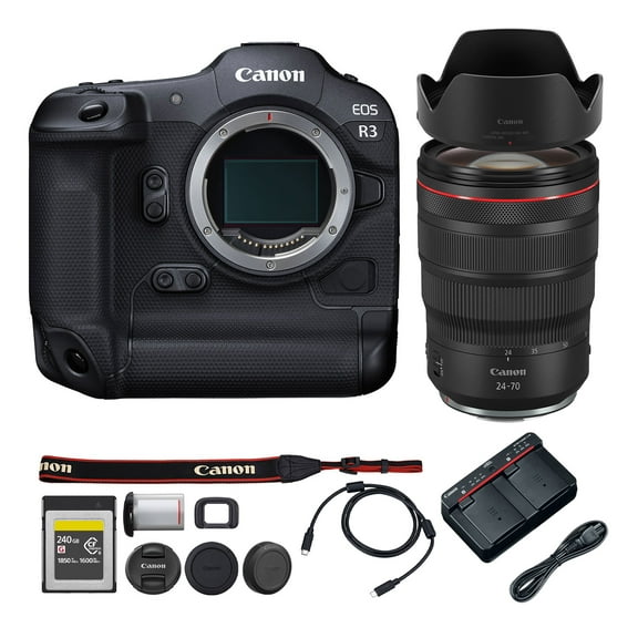 Canon EOS R3 Mirrorless Camera | 24MP Full Frame Sensor 6K RAW Recording | High Speed Autofocus Professional Action and Sports Camera (4895C002) + Canon RF 24-70mm Lens + 240GB Card