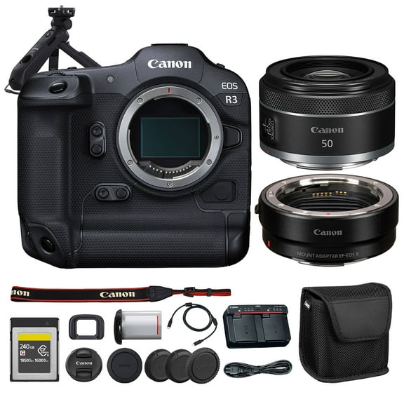 Canon EOS R3 Mirrorless Camera | 24MP Full Frame Sensor 6K RAW Recording | High Speed Autofocus Professional Action and Sports Camera (4895C002) + Canon RF 50mm f/1.8 STM Lens + 240GB Card + More