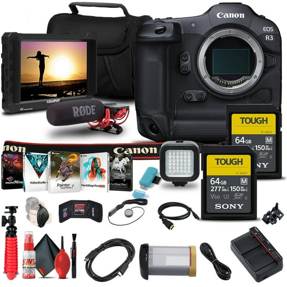 Canon EOS R3 Mirrorless Camera, Full-Frame, 6K RAW + 4K Monitor, Rode VideoMic & Bundle (International Model)