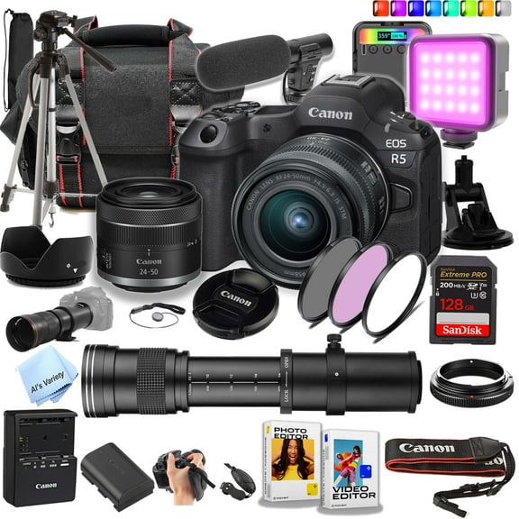 Canon EOS R5 45 MP Full-Frame Mirrorless Camera with Accessories Bundle, Black, 1 (International Version)