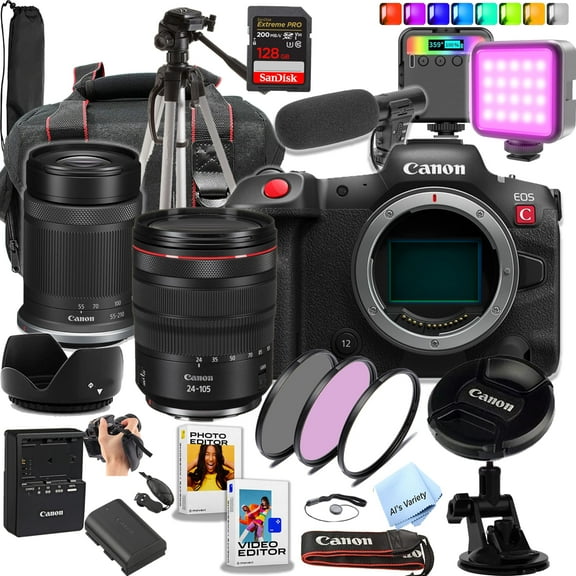 Canon EOS R5 C 45 MP Full-Frame Mirrorless Camera with 24-105mm L IS USM & 55-210mm Lenses + 128GB Extreme SD Card and More (Content Creator Bundle) (International Version)