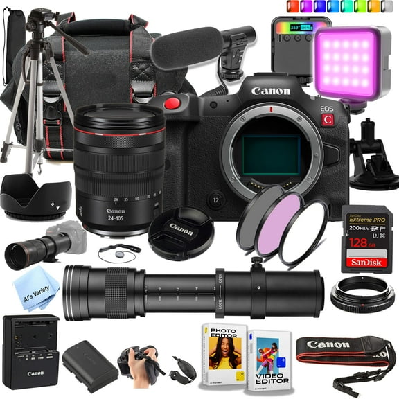 Canon EOS R5 C 45 MP Full-Frame Mirrorless Camera with 24-105mm L IS USM Lens + 420-800mm Lens + 128GB Extreme SD Card and More (Content Creator Bundle) (International Version)