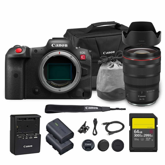Canon EOS R5 C Mirrorless Cinema Camera 45MP Full Frame 8K RAW Video Dual Pixel AF Hybrid Photography Filmmaking Camera (5077C002) + Canon RF 24-70mm Lens + LP-E6P Battery + 64GB Card + Bag