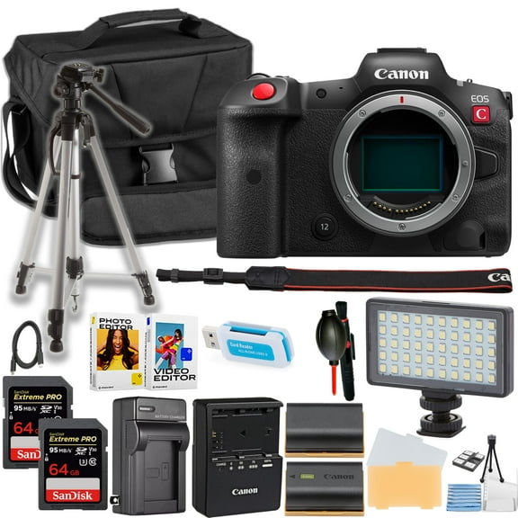 Canon EOS R5 C Mirrorless Cinema Camera Body Only + 64GB Memory Card + LED Light + 50 Inch Tripod + More (18pc Bundle) (International Version)