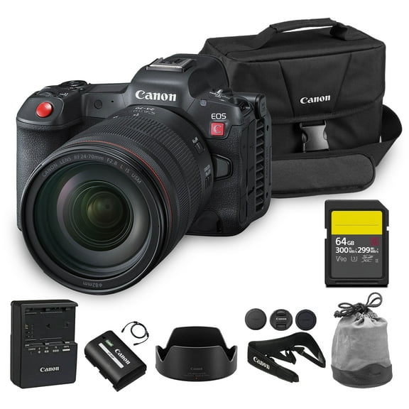 Canon EOS R5 C Mirrorless Cinema Camera Kit with RF 24-70mm f/2.8 Lens | 45MP Full-Frame, 8K RAW Video, Dual Pixel AF, Hybrid Photo & Cinema (5077C024) + 64GB Memory Card + Canon Shoulder Bag