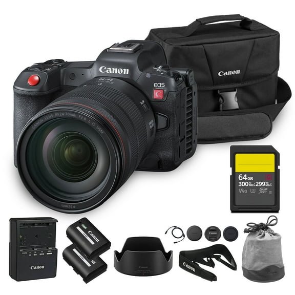 Canon EOS R5 C Mirrorless Cinema Camera Kit with RF 24-70mm f/2.8 Lens | 45MP Full-Frame, 8K RAW Video, Dual Pixel AF, Hybrid Photo & Cinema (5077C024) + LP-E6P Battery + 64GB Card + Shoulder Bag