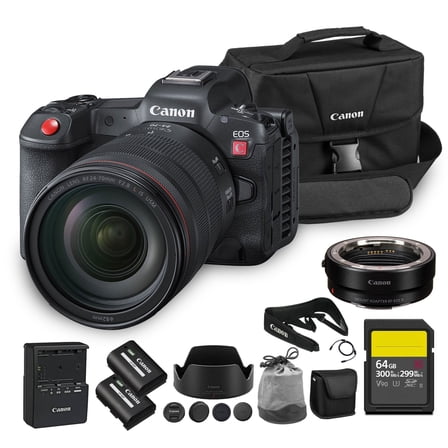 Canon EOS R5 C Mirrorless Cinema Camera Kit with RF 24-70mm f/2.8 Lens | 45MP Full-Frame, 8K RAW Video, Hybrid Photo & Cinema (5077C024) + Adapter EF-EOS R + LP-E6P Battery + 64GB Card + Shoulder Bag