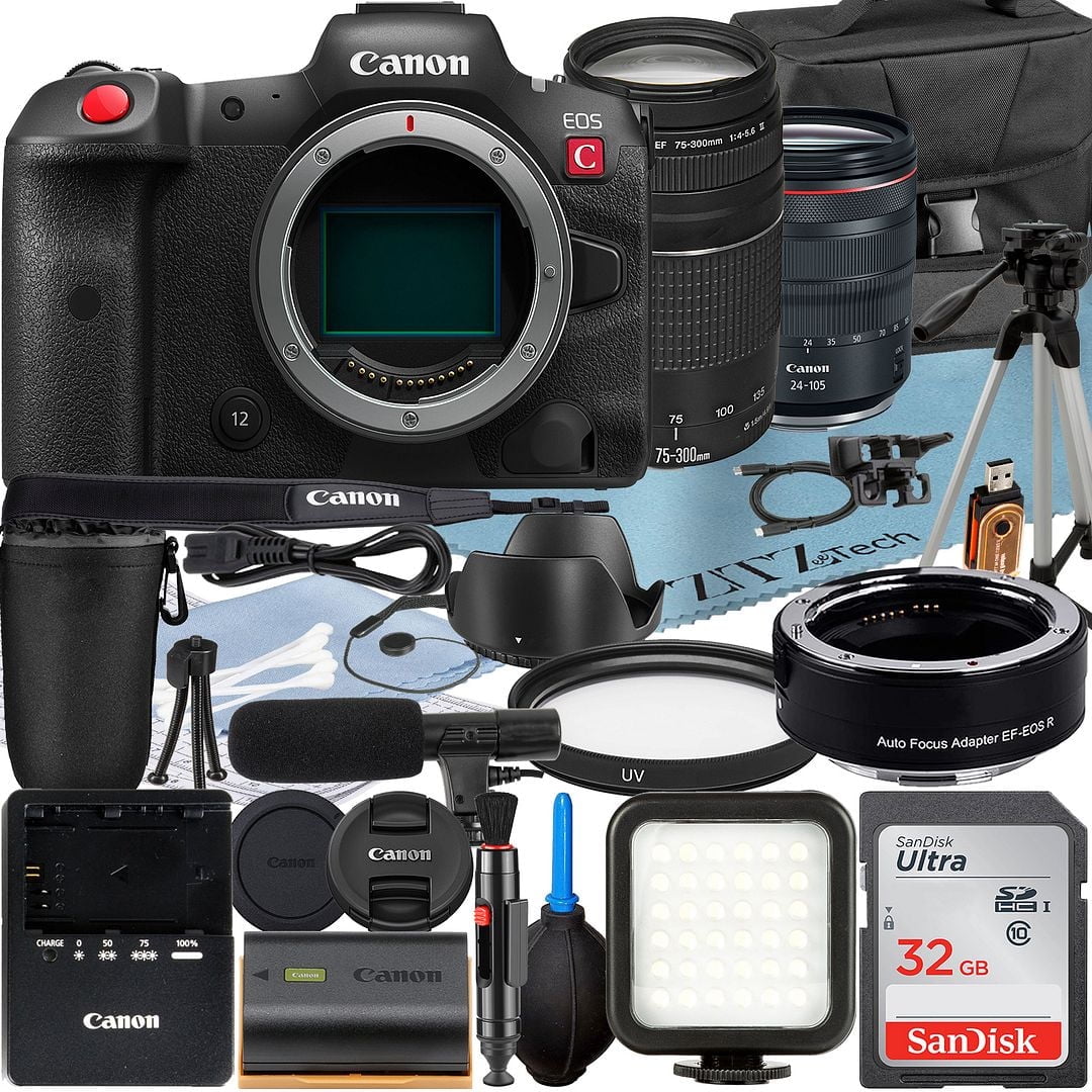 Canon EOS R5 C Mirrorless Cinema Camera with RF 24-105mm Lens + EF 75 ...