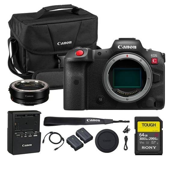 Canon EOS R5 C Mirrorless Cinema Camera | True Hybrid Power for Filmmakers and High-End Creators (5077C002) + Canon Adapter EF-EOS R + LP-E6P Battery + 64GB Memory Card + Shoulder Bag