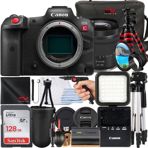 Canon EOS R5-C Mirrorless Cinema Camera with 128GB Memory Card + Case + Tripod + SV Premium Accessory Bundle (International Version)